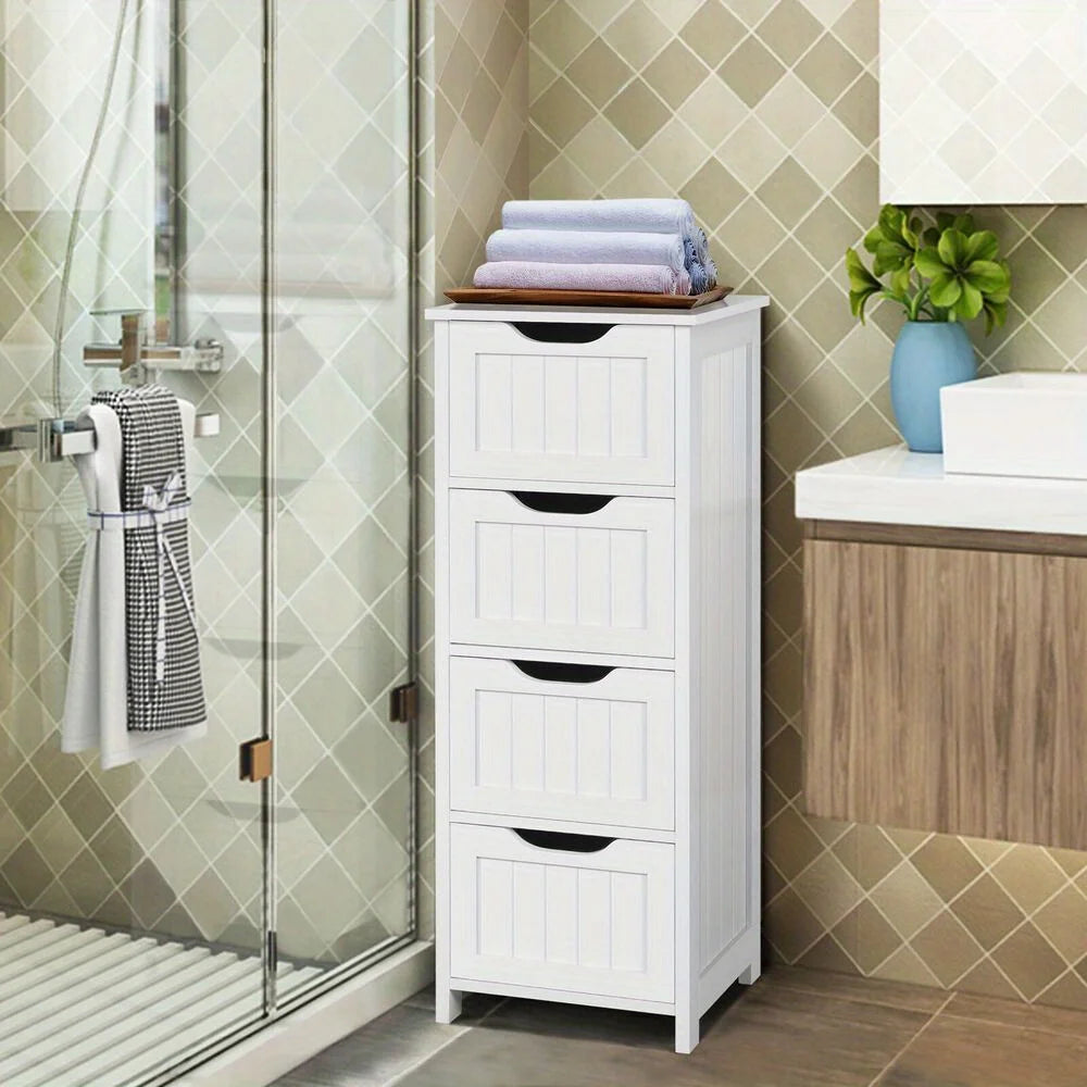 FreeStanding Bathroom Storage Cabinet with 4 Drawers Organizer Side Organizer