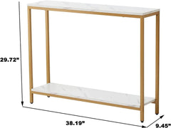 Console Table for Entryway Faux Marble MDF Sofa Table with Golden Frame (Double Layer White Marble)