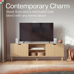 Contemporary Fluted TV Stand - Media Console - 70 Inch Entertainment Center with Storage - Console Table for Living Room and Bed