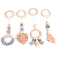 Baby Play Gym Frame Wooden Beech Activity Gym Frame Stroller Hanging Pendants Toys Teether Ring Nursing Rattle Toys Room Decor