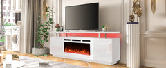 70'' Fireplace TV Stand with 36'' Electric Fireplace with 12 Flame Fireplace Insert Heater and 16 Color Led Lights,White