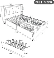 Bed Frame, Adjustable Headboard with LED Lights and 4 Stoarge Drawers, Upholstered Platform Bed with Charging Station, Bed Frame