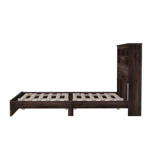 4-Pieces Bedroom Sets Queen Size Vintage Wooden Bed Frame with 2 Nightstands and 1 Dresser,Dark Walnut.