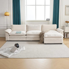 Sectional Sofa Modular Deep Seat Sofas Couch with Ottoman, Teddy Fleece Sofas Sleeper Comfy Upholstered Furniture, Sofa