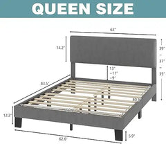 Bed Frame, with Headboard, Linen Upholstered Bed Frame with Wood Slats Support, Heavy Duty Feet, Easy Assembly, Queen Bed Frame