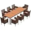 9 Piece Patio Dining Set Outdoor Acacia Wood Table and Chairs with Soft Cushions Wicker Patio Furniture for Deck Backyard Garden