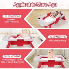 Baby Bathtub,Baby Bath Tub with Soft Cushion & Thermometer,Baby Bathtub Newborn to Toddler 0-36 Months,Portable Travel Baby Tub