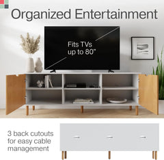 Contemporary Fluted TV Stand - Media Console - 70 Inch Entertainment Center with Storage - Console Table for Living Room and Bed