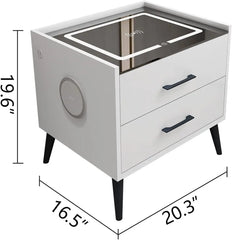 Smart LED Nightstand with 2 Drawers, End Table with Charging Station Wireless and Storage, Bluetooth Speaker Side Table