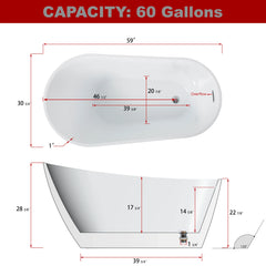 Glossy Acrylic Freestanding Soaking Bathtub with Chrome Overflow and Drain