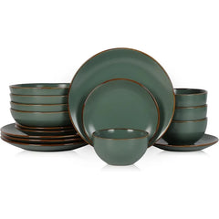 Modern Stoneware 16 Piece Dinnerware Sets, Plates and bowls Sets, Dish Set for 4, Light Green