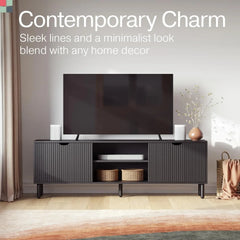 Contemporary Fluted TV Stand - Media Console - 70 Inch Entertainment Center with Storage - Console Table for Living Room and Bed