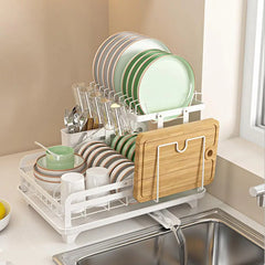 Heavy Metal Dish Rack 360-degree Rotatable Metal Dish Drying Rack with Drain Board for Kitchen Counter Storage Anti-rust Coating