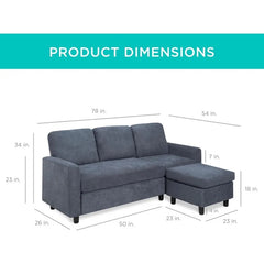 Best Choice Products Upholstered Sectional Sofa, Compact Spaces w/Chaise Lounge,3-Seat, L-Shape Design, Reversible Ottoman Bench