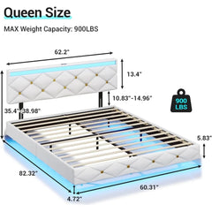 Floating Bed Frame King Size with Led Lights and USB Ports,Faux Leather Platform King Bed Frame with Headboard Easy To Assemble