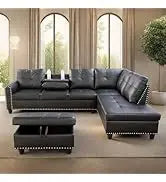 L Shaped Sofa with Ottoman Modern Sectional Living Room,Bedroom,Office,L Couch Brown