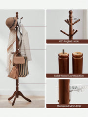 VASAGLE Coat Rack, Solid Wood Coat Stand, Free Standing Hall Coat Tree With 10 Hooks For Coats, Hats, Bags, Purses, For Entry