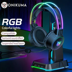 ONIKUMA Professional Gaming Headset with RGB Dynamic Lighting Wired Over-Ear Headset with Noise Canceling Microphone for PC