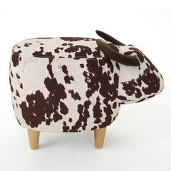 Velvet Cow-Shaped Ottoman, Cute Wood Foot Stool Shoes Changing Seat with Cushioned for Adult  Playroom, Porch Furniture, Stool