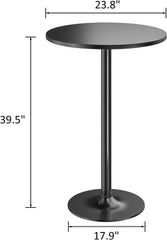 Furmax Bistro Pub Table Round Bar Height Cocktail Table Metal Base MDF Top Obsidian Table with Black Leg 23.8-Inch Top, 39.5Inch