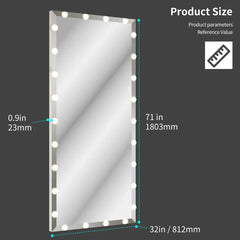 Full Length Vanity Mirror With LED light bulbs Bedroom Hotel Long Wall Mouted Full Body Mirror Large Floor Dressing Mirror