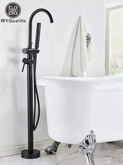 Black Floor Mounted Bath Tub Faucet Clawfoot Free Standing Bath Mixer Tap with Handshower Single Lever Bathtub Faucet