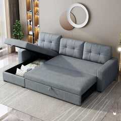 Pull Out Couch with Storage Chaise and Armrests,Convertible Sectional Sleeper Sofa Bed W/Removable Back Cushions