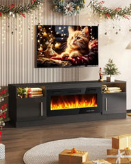 Fireplace TV Stand with 18''-Fireplace, Modern Entertainment Center for TVs up to 70 in, Media TV Console(Beige)