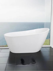 Glossy Acrylic Freestanding Soaking Bathtub with Chrome Overflow and Drain