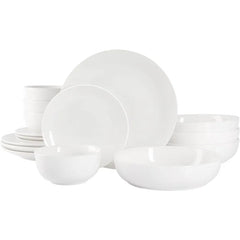 16 Piece Porcelain Dinnerware Set, White w/Black Rim, Service for 4, Dishwasher and Microwave Safe