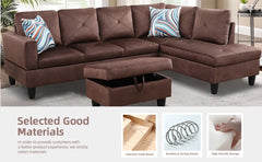 L Shaped Sofa with Ottoman Modern Sectional Living Room,Bedroom,Office,L Couch Brown