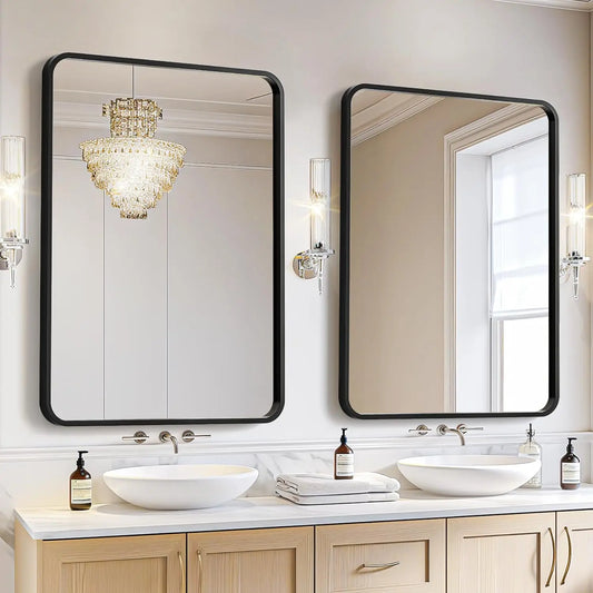 2-Pack Black Bathroom Mirrors 24 x 36 Inch, Metal Frame Rectangle Mirror, Modern Farmhouse Vanity Mirror