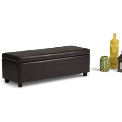 Avalon 48 Inch Wide Contemporary Rectangle Storage Ottoman Bench in Tanners Brown Vegan Faux Leather, For the Living Room