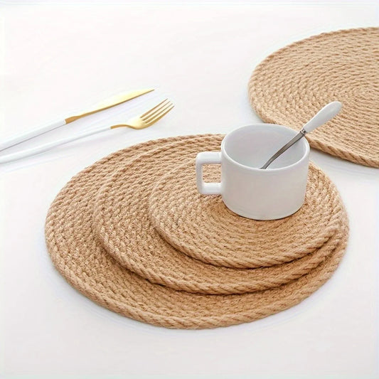 4pcs, Placemats, Round Heat Insulation Table Mat, Coffee Cup Pad, Vase Mat, Handmade Woven Coaster, Table Decor,  Decor, Kitchen