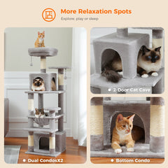 184cm Large Cat Tree and Tower for Indoor Cats With Sisal-Covered Scratching Posts Spacious Hammock Padded Perches and Condos