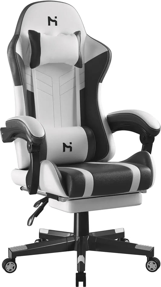 Game Office Chair with Footstool, Adjustable Height and Angle, 360 ° Rotating Ergonomic Game Chair