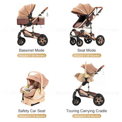 3 in 1 Baby Stroller,Baby Travel System,Baby Carriage 3in1 with Isofix Base,Foldable Newborn Pram,Reversible Standard Stroller