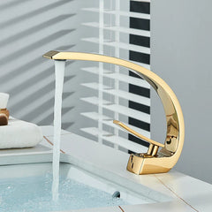 Brass Bathroom Faucet Basin Sink Faucet Single Handle Cold and Hot Mixer Taps Beautiful Curve Design Deck installation