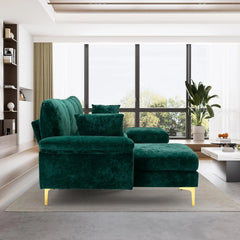 U-Shaped Sectional Sofa Couch, 4 Seat Sofa Set for Living Room, Convertible L-Shaped Velvet Couch Set with Chaise Lounge