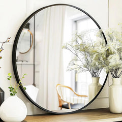 Black Round Mirror, Round Mirror 24 inch, Black Circle Mirror Metal Frame, Round Wall Mounted Mirrors for Living room, Bathroom,