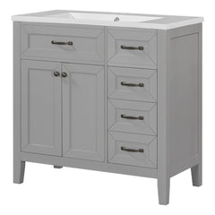 36" Bathroom Vanity with Sink Combo, Bathroom Cabinet with Drawers, Solid Frame and MDF Board, Grey