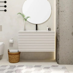 Floating Bathroom Vanity with Sink Combo Mid-Century Wall Mounted Cabinet Set with Wood Stripes, Drawers