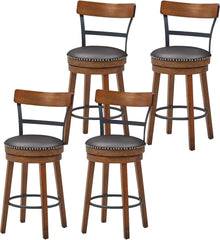 Bar Stools Set of 4 Swivel , PU Leather Upholstered Barstools with Back & Solid Rubber Wood Legs & Metal Footrest, 30.5 Inch