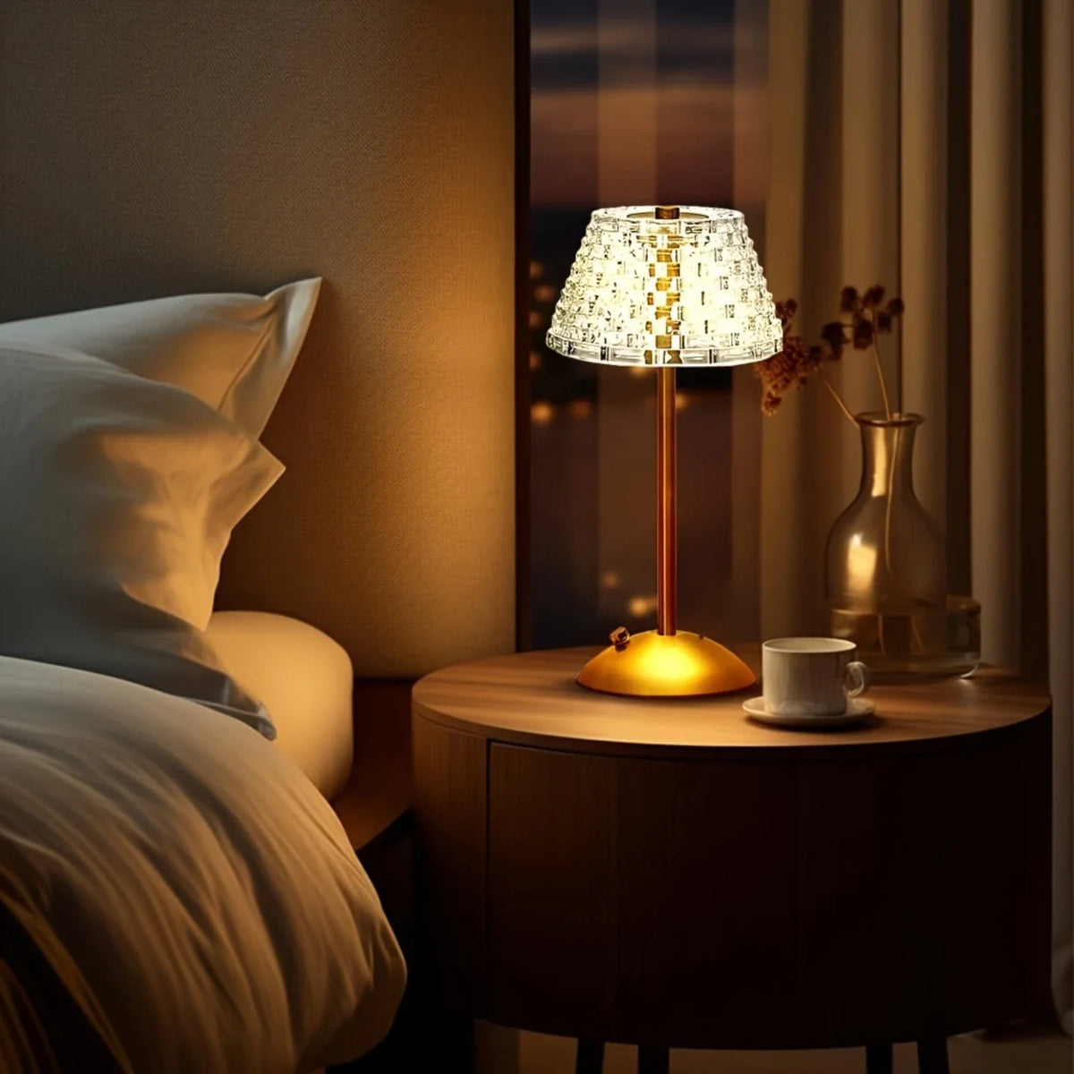 Portable Crystal LED Table Lamp, 3-Levels Brightness Desk Lamp, 3 Color  Control Rechargeable Lamp, Night Light, Bedside Lamp,Di