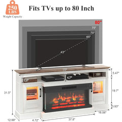 Fireplace TV Stand for TVs Up to 80 inch,70" with 36 inch 3-Sided Electric Fireplace,20 Flame Colors,Open Storage and 2 Cabinets