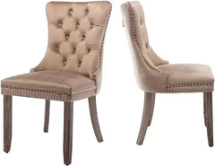 Velvet Dining Chairs , Upholstered Dining Room Chairs with Ring Pull Trim and Button Back, Luxury Tufted Dining