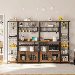 Bakers Rack with Power Outlet, 47.2in Microwave Stand with Storage Shelves, Coffee Bar with Cabinet, Kitchen Pantry Hutch