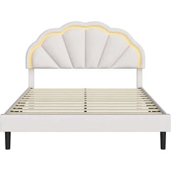 Bed Frame with Adjustable Elegant Flower Headboard, Wooden Slatted Support, Full Size Platform Bed Frame