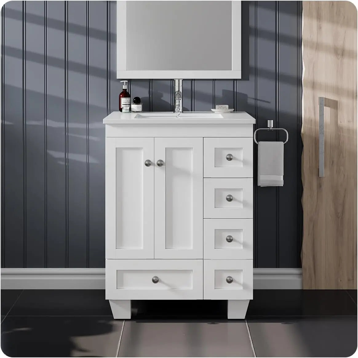 24 Inch Bathroom Vanity with Sink - Modern White Bathroom Vanity with Sink 24 inch - Freestanding Bathroom Vanities 24 inch