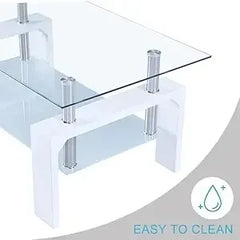 Living Room Rectangle Coffee Table, Tea Table Suitable for Waiting Room, Modern Side Coffee Table with Wooden Leg, Glass